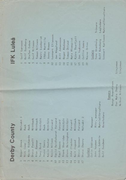IFK Luleå v Derby County  12-Aug-1981