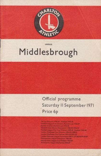 Charlton Athletic v Middlesbrough 11-Sep-1971