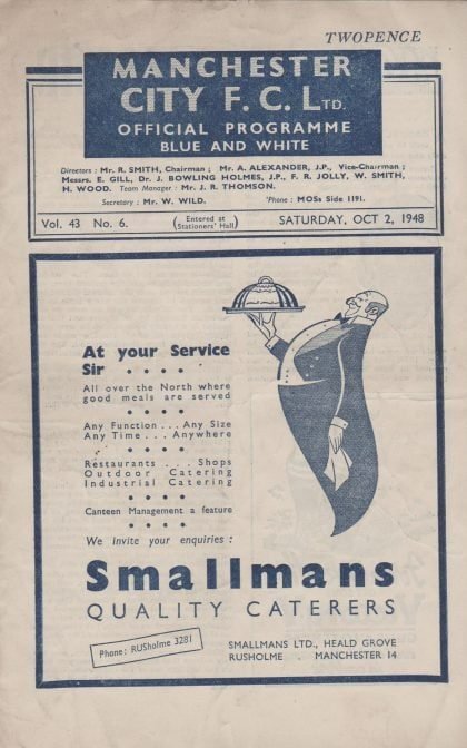 Manchester City v Middlesbrough  02-Oct-1948