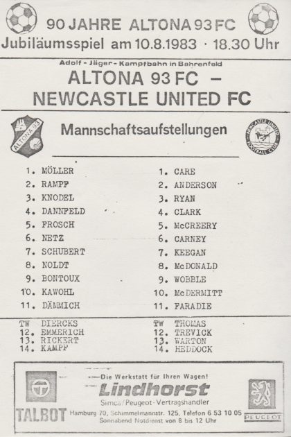 Altona 93 v Newcastle United 10-Aug-1983