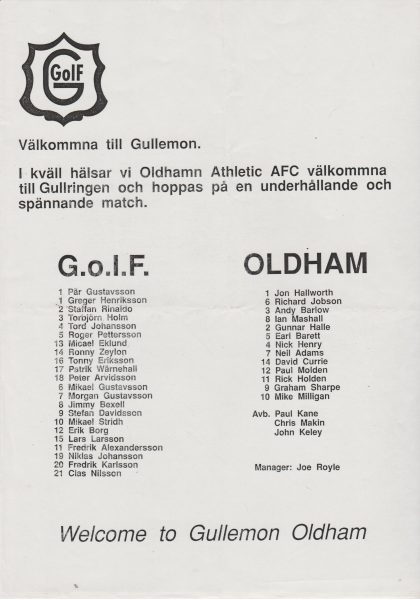 Gullringens GoIF v Oldham Athletic   1991-92