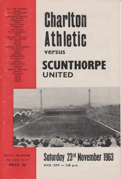 Charlton Athletic v Scunthorpe United 23-Nov-1963