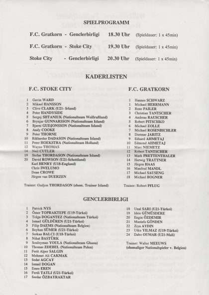 FC Gratkorn v Genclerbirligi, FC Gratkorn v Stoke City, Stoke City v Genclerbirligi  24-Jul-2001