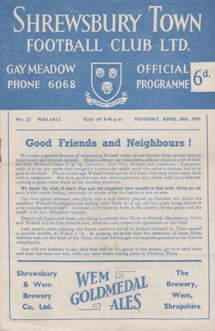 Shrewsbury Town v Walsall 20-Apr-1959