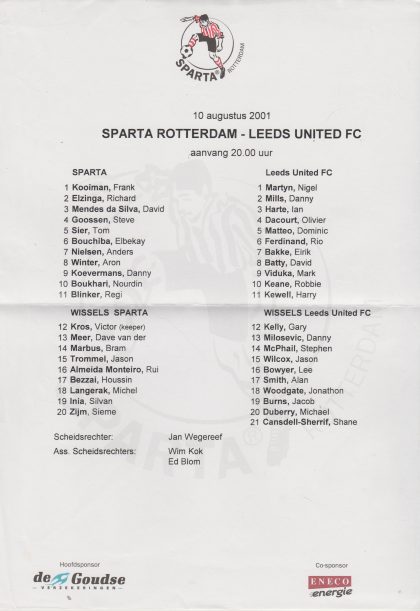 Sparta Rotterdam v Leeds United 10-Aug-2001