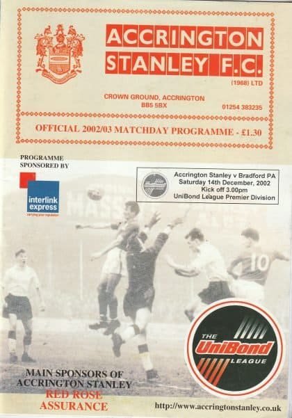 Accrington Stanley v Bradford Park Avenue   14-Dec-2002