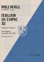 Millwall v Italian Olympic XI  12-Aug-1967