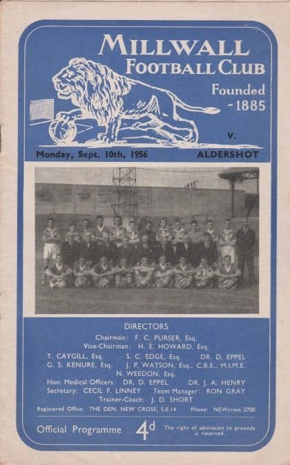 Millwall v Aldershot 10-Sep-1956