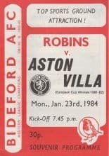 Bideford v Aston Villa  23-Jan-1984