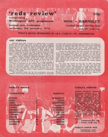 Workington v Barnsley 03-Nov-1976