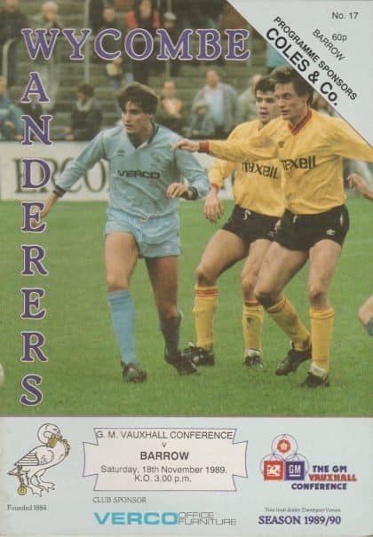 Wycombe Wanderers v Barrow 18-Nov-1989