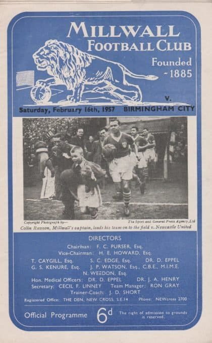Millwall v Birmingham City 16-Feb-1957