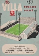 Aston Villa Reserves v Blackburn Rovers Reserves  13-Feb-1960