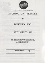 Accrington Stanley v Burnley  25-Jul-1998