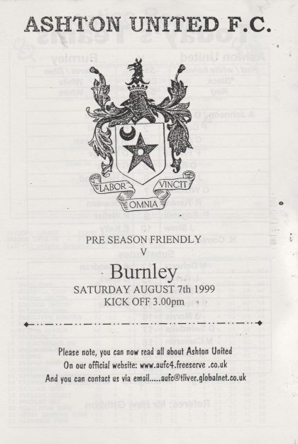 Ashton United v Burnley  04-Aug-1999