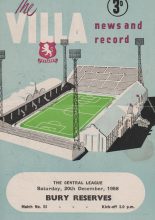 Aston Villa Reserves v Bury Reserves 20-Dec-1958