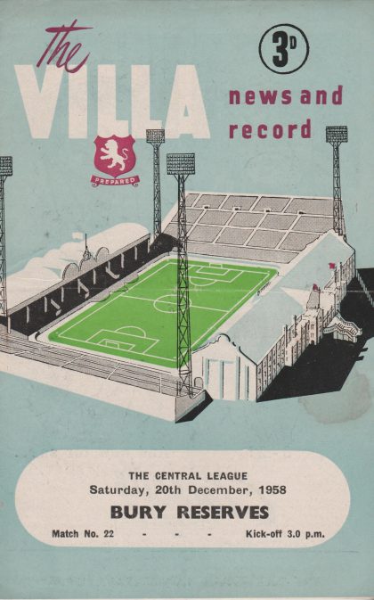 Aston Villa Reserves v Bury Reserves 20-Dec-1958