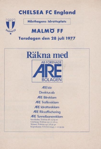 Malmo v Chelsea 27-Jul-1977