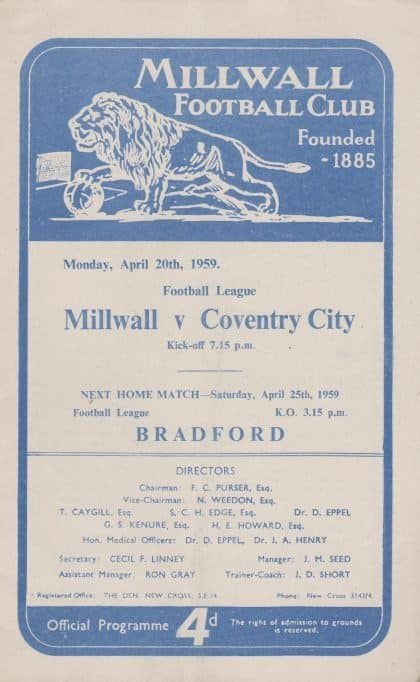 Millwall v Coventry City 20-Apr-1959