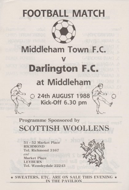 Middleham Town v Darlington  24-Aug-1988