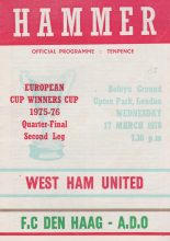 West Ham United v A.D.O. Den Haag  17-Mar-1976