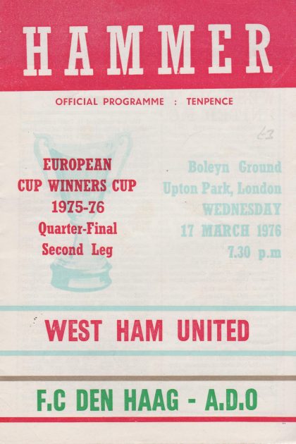 West Ham United v A.D.O. Den Haag  17-Mar-1976