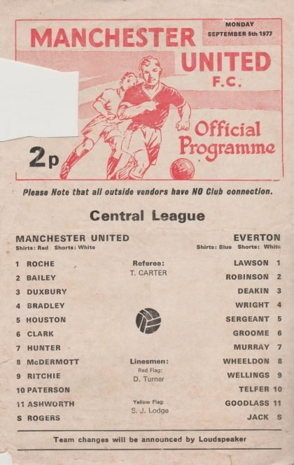 Manchester United Reserves v Everton Reserves  05-Sep-1977