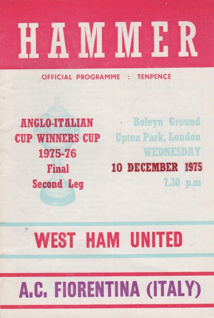 West Ham United v Fiorentina   10-Dec-1975