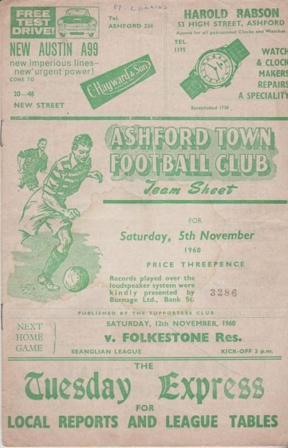 Ashford Town v Gillingham 05-Nov-1960