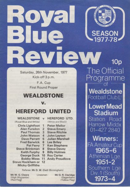 Wealdstone v Hereford United  26-Nov-1977
