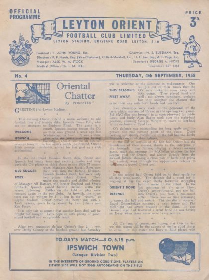 Leyton Orient v Ipswich Town 04-Sep-1958