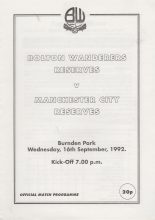 Bolton Wanderers Reserves v Manchester City Reserves 16-Sep-1992