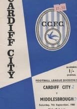 Cardiff City v Middlesbrough  07-Sep-1968