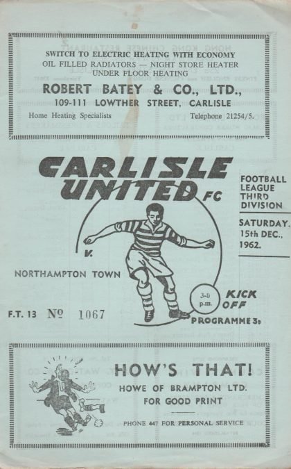 Carlisle United v Northampton Town  15-Dec-1962