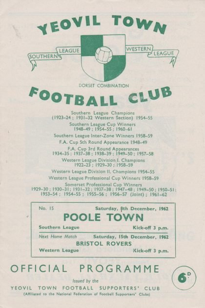 Yeovil Town v Poole Town 08-Dec-1962