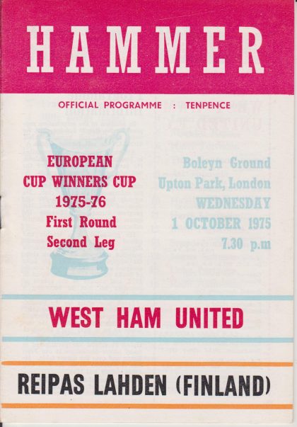 West Ham United v Reipas Lahden 01-Oct-1975