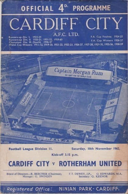 Cardiff City v Rotherham United  10-Nov-1962