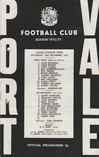 Port Vale v Scunthorpe United 16-Dec-1972