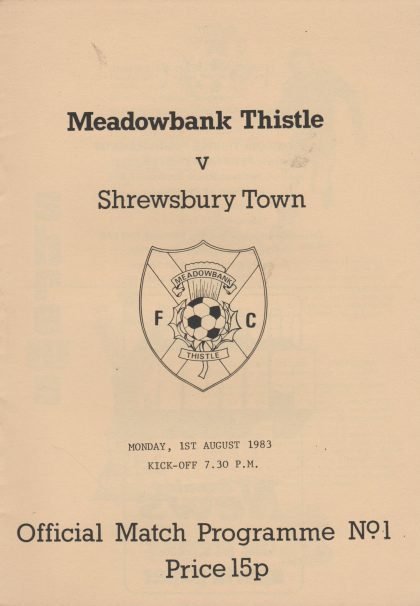 Meadowbank Thistle v Shrewsbury Town  01-Aug-1983