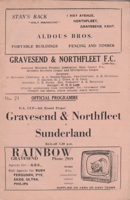 Gravesend & Northfleet v Sunderland 11-Feb-1963