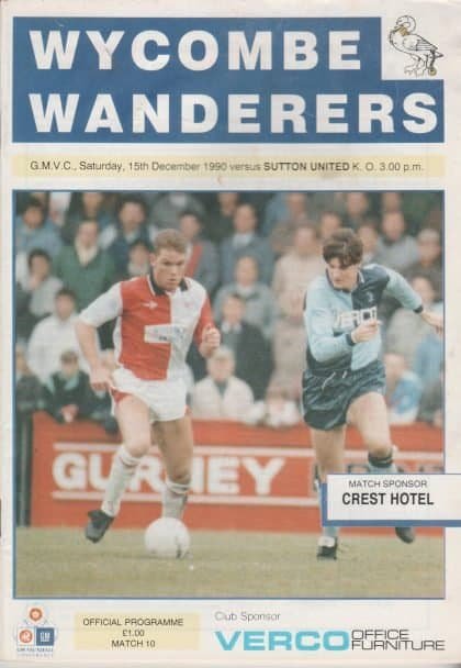 Wycombe Wanderers v Sutton United 15-Dec-1990