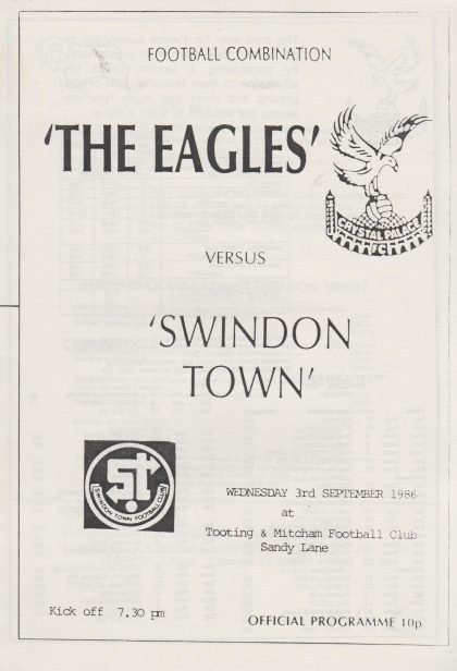 Crystal Palace Reserves v Swindon Town Reserves 03-Sep-1986