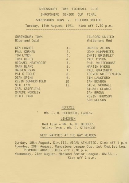 Shrewsbury Town v Telford United  13-Aug-1981