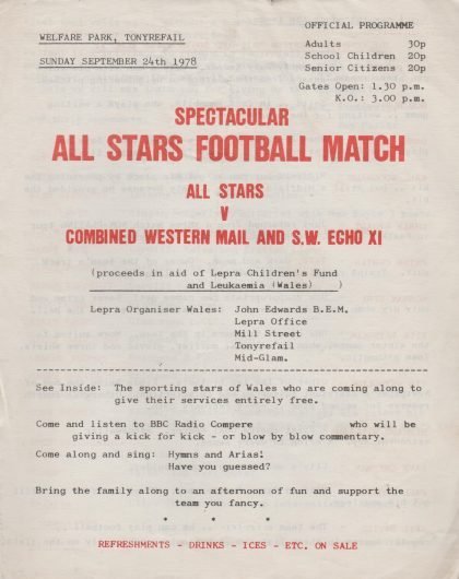 All Stars v Combined Western Mail and S.W. Echo XI     24-Sep-1978