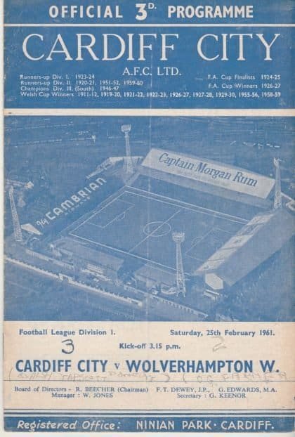 Cardiff City v Wolverhampton Wanderers 25-Feb-1961