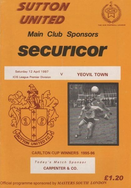 Sutton United v Yeovil Town 12-Apr-1997