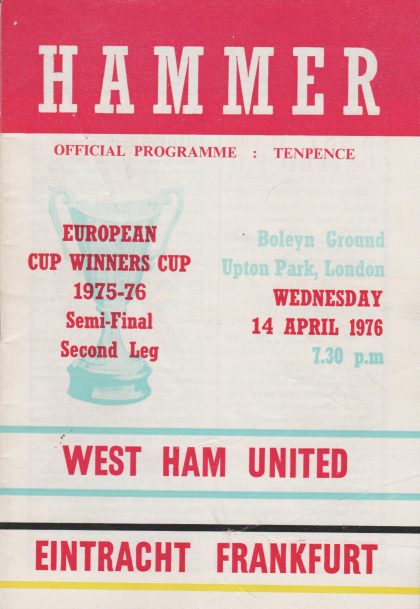 West Ham United v Eintracht Frankfurt  14-Apr-1976