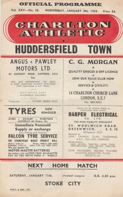 Charlton Athletic v Huddersfield Town  08-Jan-1958