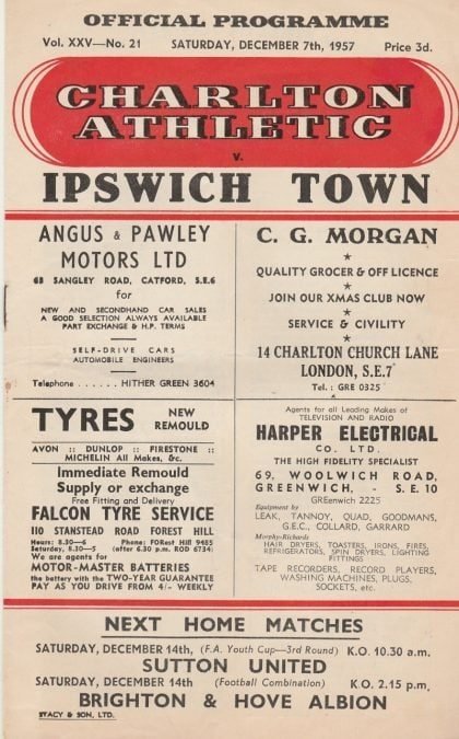 Charlton Athletic v Ipswich Town 07-Dec-1957