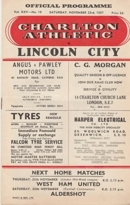 Charlton Athletic v Lincoln City 23-Nov-1957